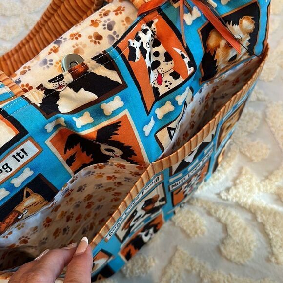 Dog Tote Bag Hand Crafted Lined Gusseted Bottom Auntie O’s Paw Print Puppy - Picture 6 of 14